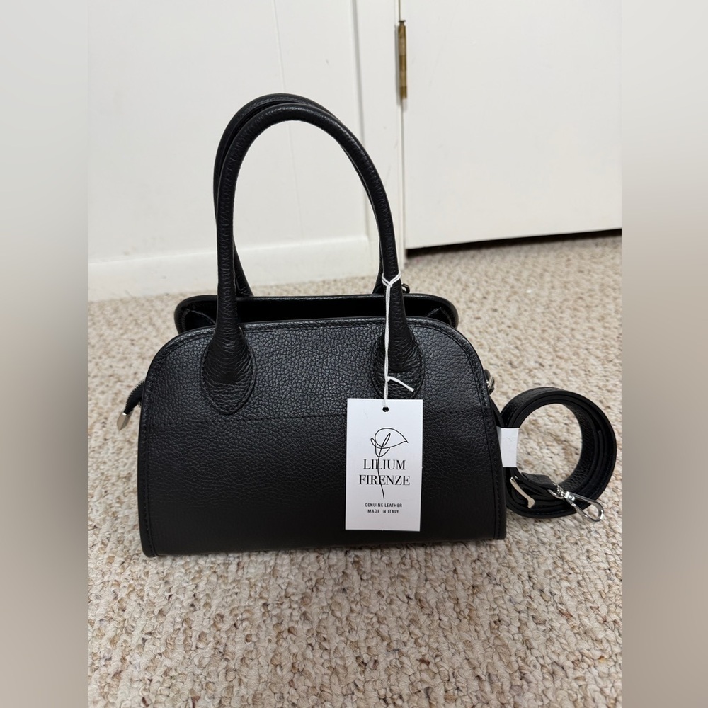 Lilium Firenze Made in Italy Genuine Leather Black Satchel new with tag